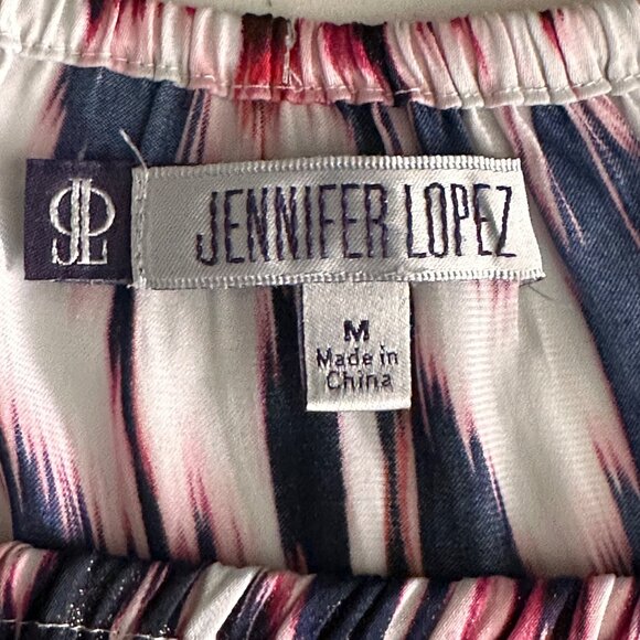 Jennifer Lopez Womens Tie-Front Blouse M Off-Shoulder Elastic Hem Polyester Mult - Picture 4 of 6